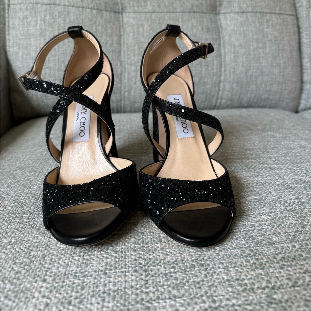 Jimmy Choo sparkling black sandals. Size 37.5.